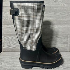 Pendleton Womens Houndstooth Rubber Rain Boots Black White Tall Size 9 Carnegie